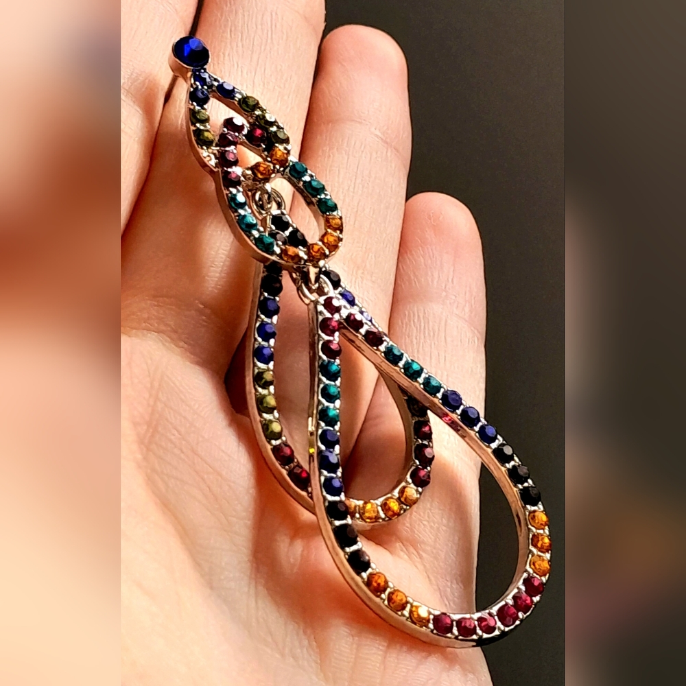 colorful rhinestone teardrop earrings